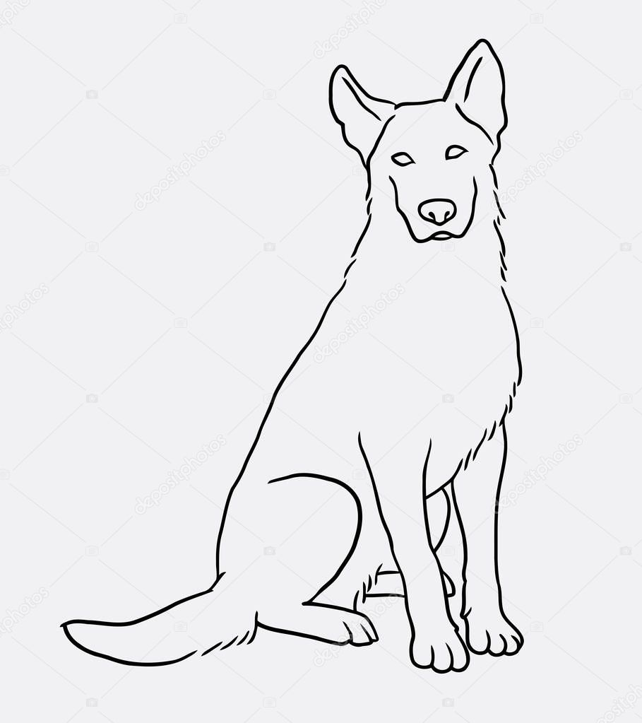 German shepherd sitting pet dog line art drawing â Stock ...